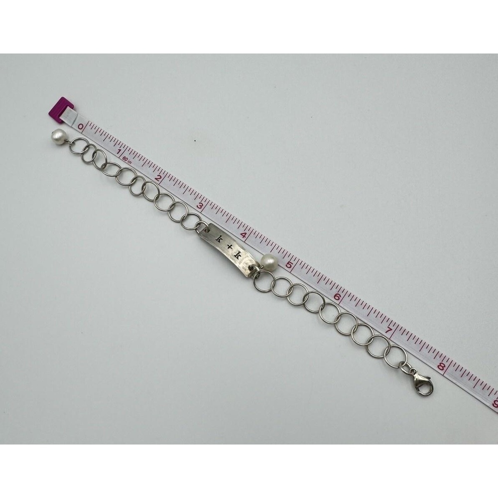 Sterling Silver 925 K&K Initial Plate Circle Link 8" Bracelet Pearl‎ Accents - Picture 7 of 8